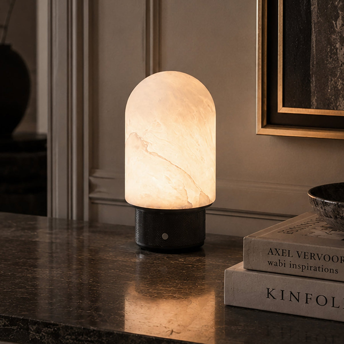 Rechargeable Alabaster Table Lamp — Cordless Ambient Light