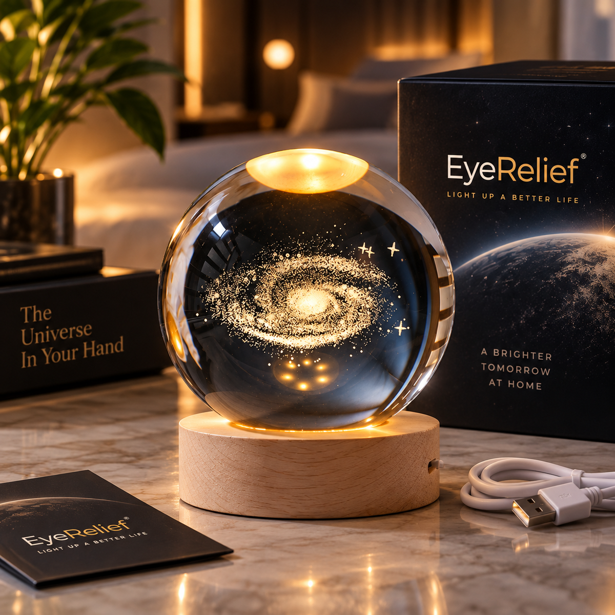 3D Galaxy Crystal Ball Night Light