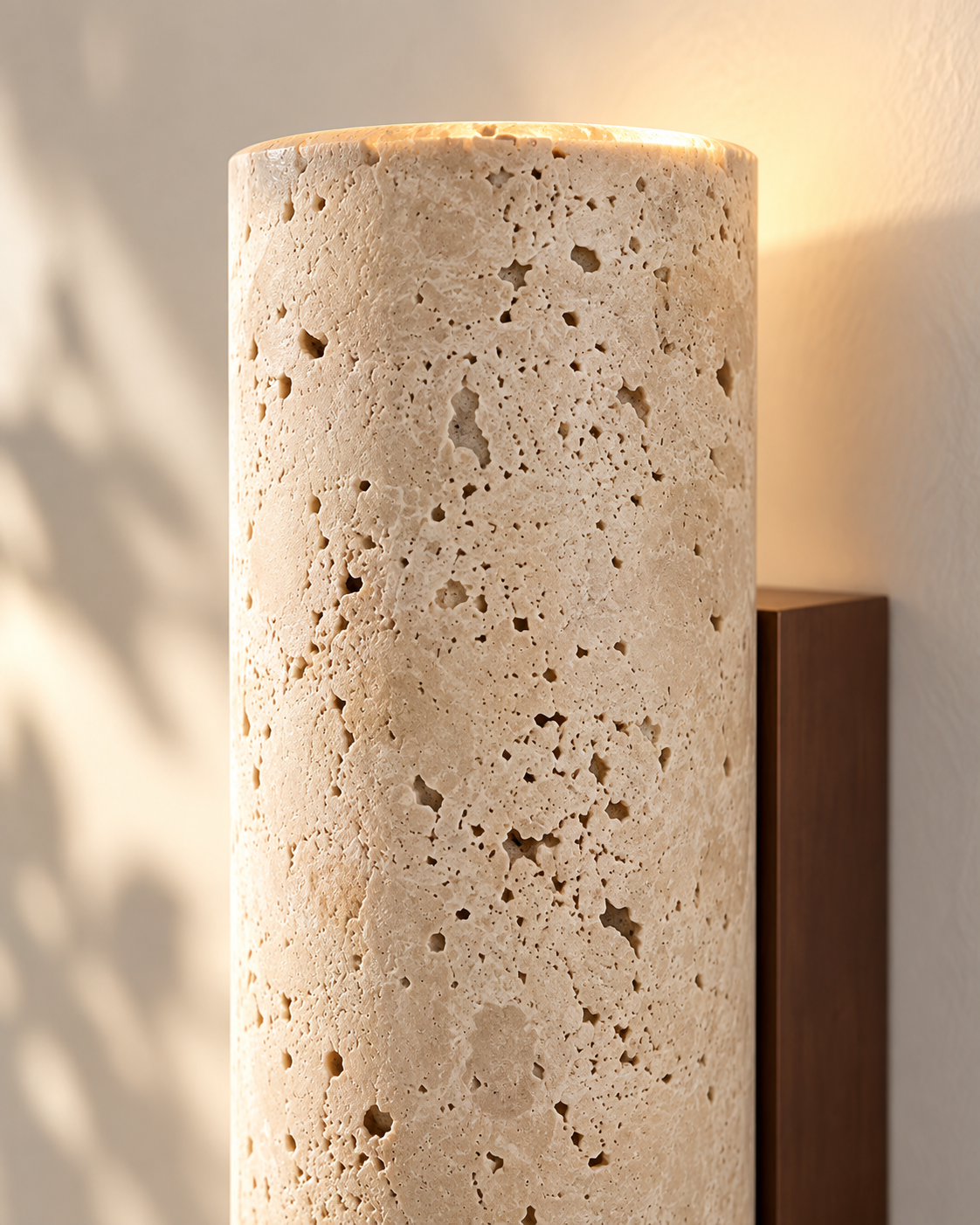 NOVA™ — Travertine & Walnut Cylinder Wall Sconce