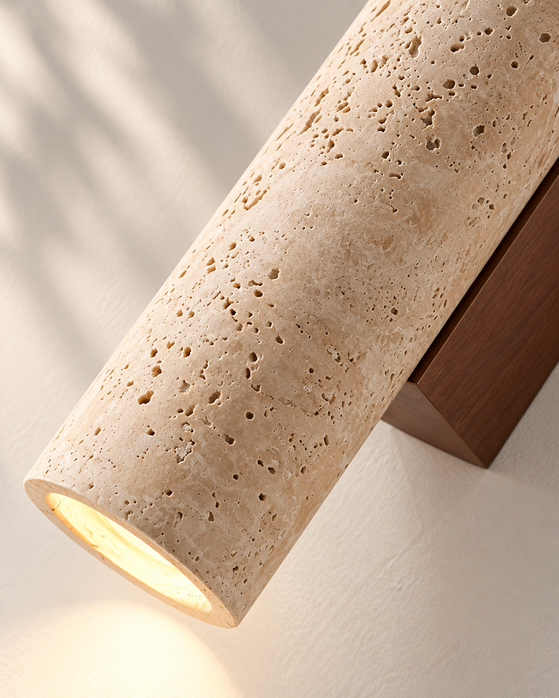NOVA™ — Travertine & Walnut Cylinder Wall Sconce