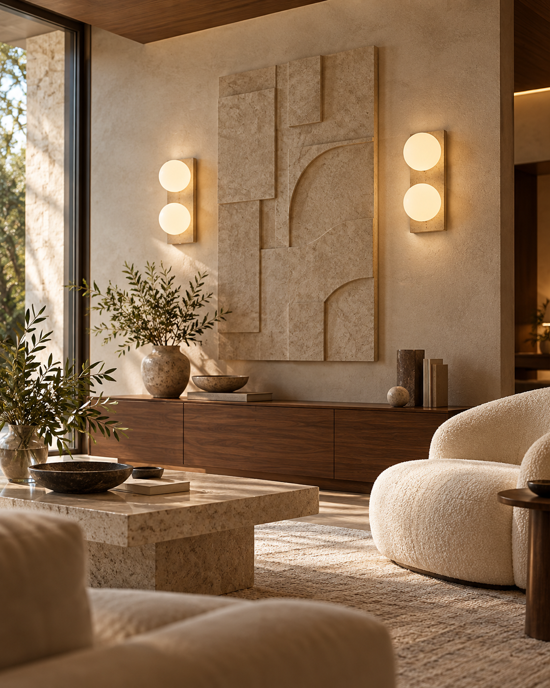 Yori™ — Travertine & Glass Wall Sconce