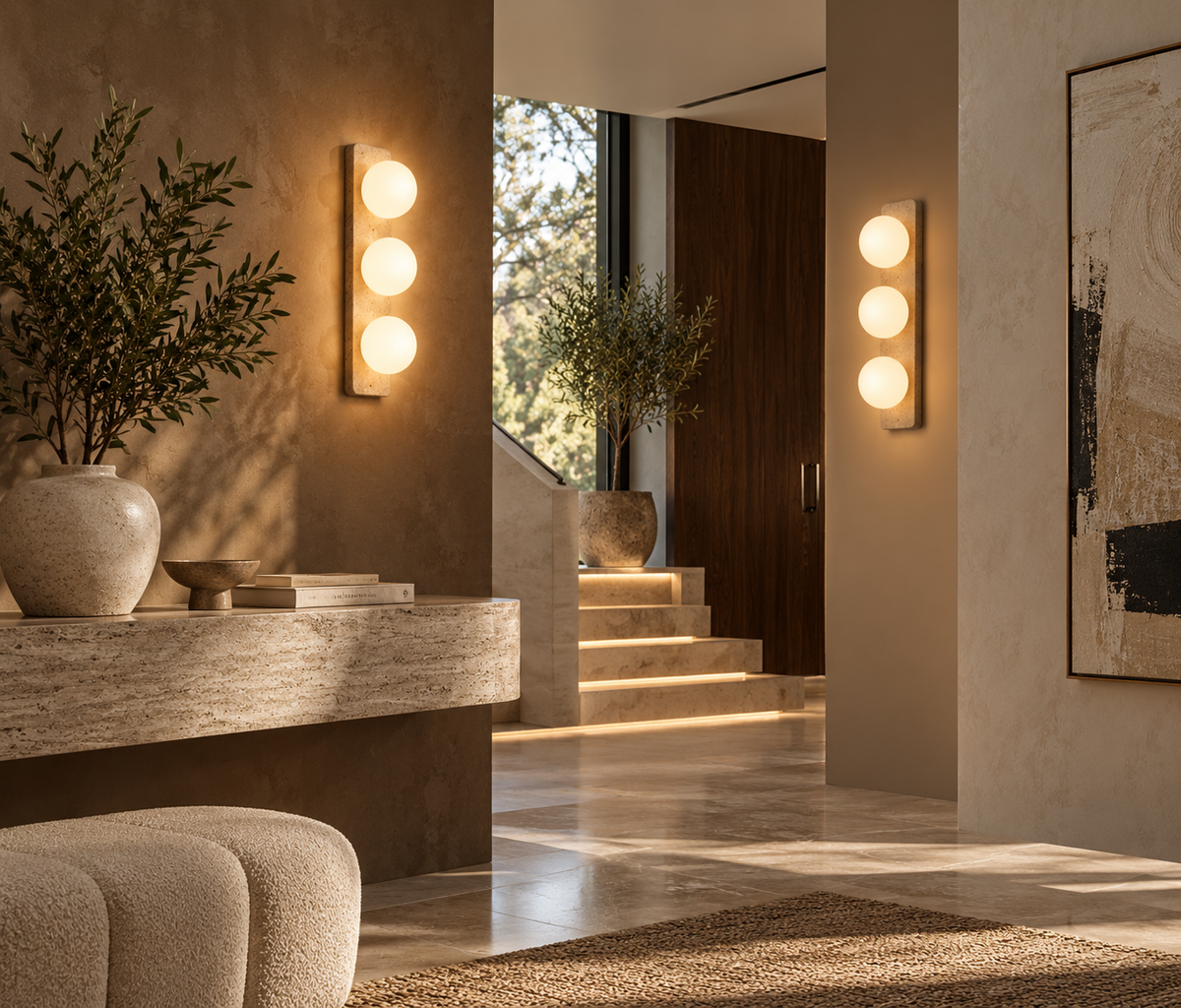 Yori™ — Travertine & Glass Wall Sconce