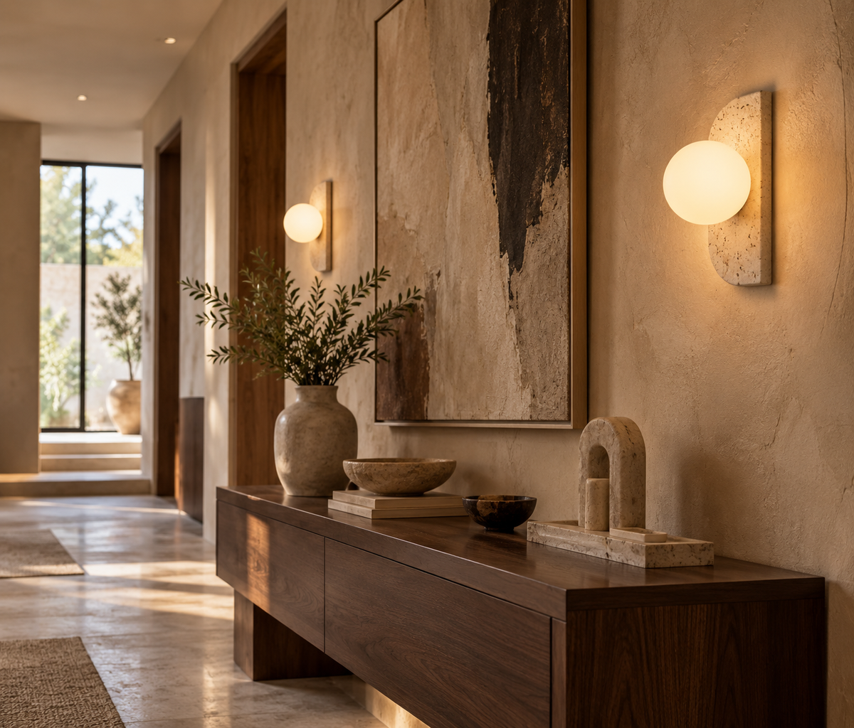 Yori™ — Travertine & Glass Wall Sconce