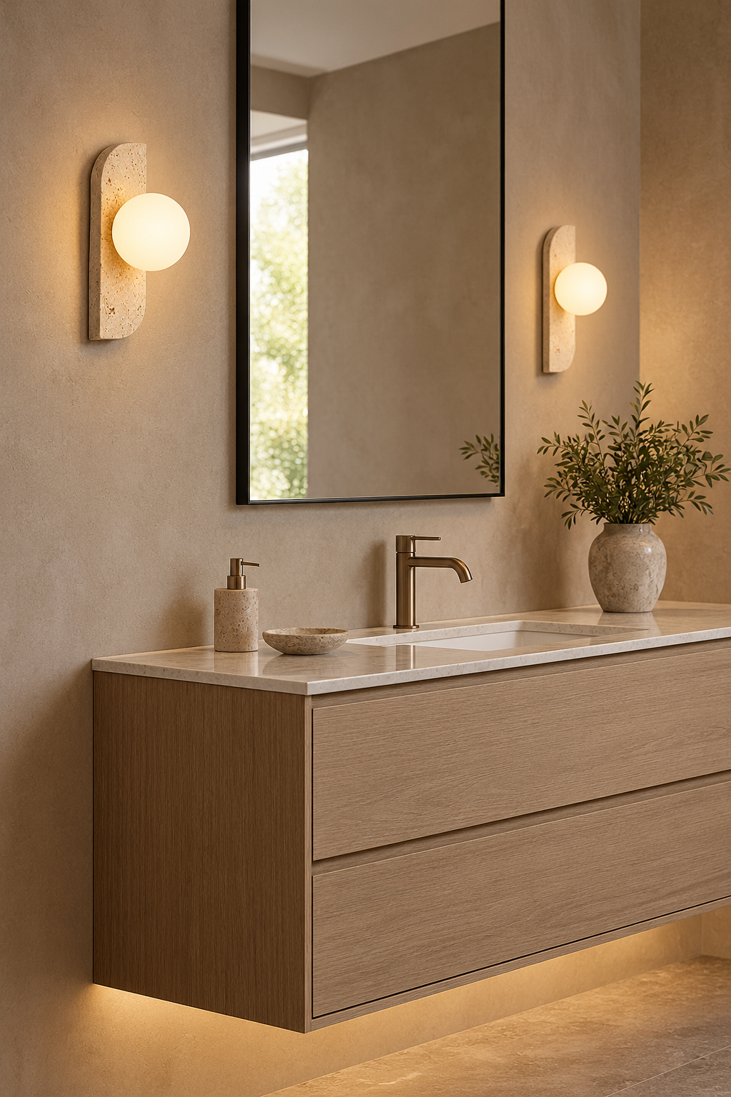 Yori™ — Travertine & Glass Wall Sconce
