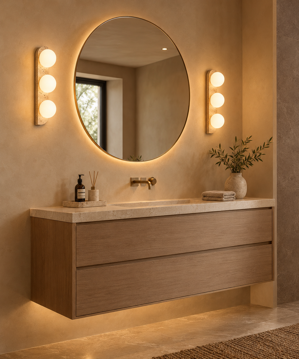 Yori™ — Travertine & Glass Wall Sconce