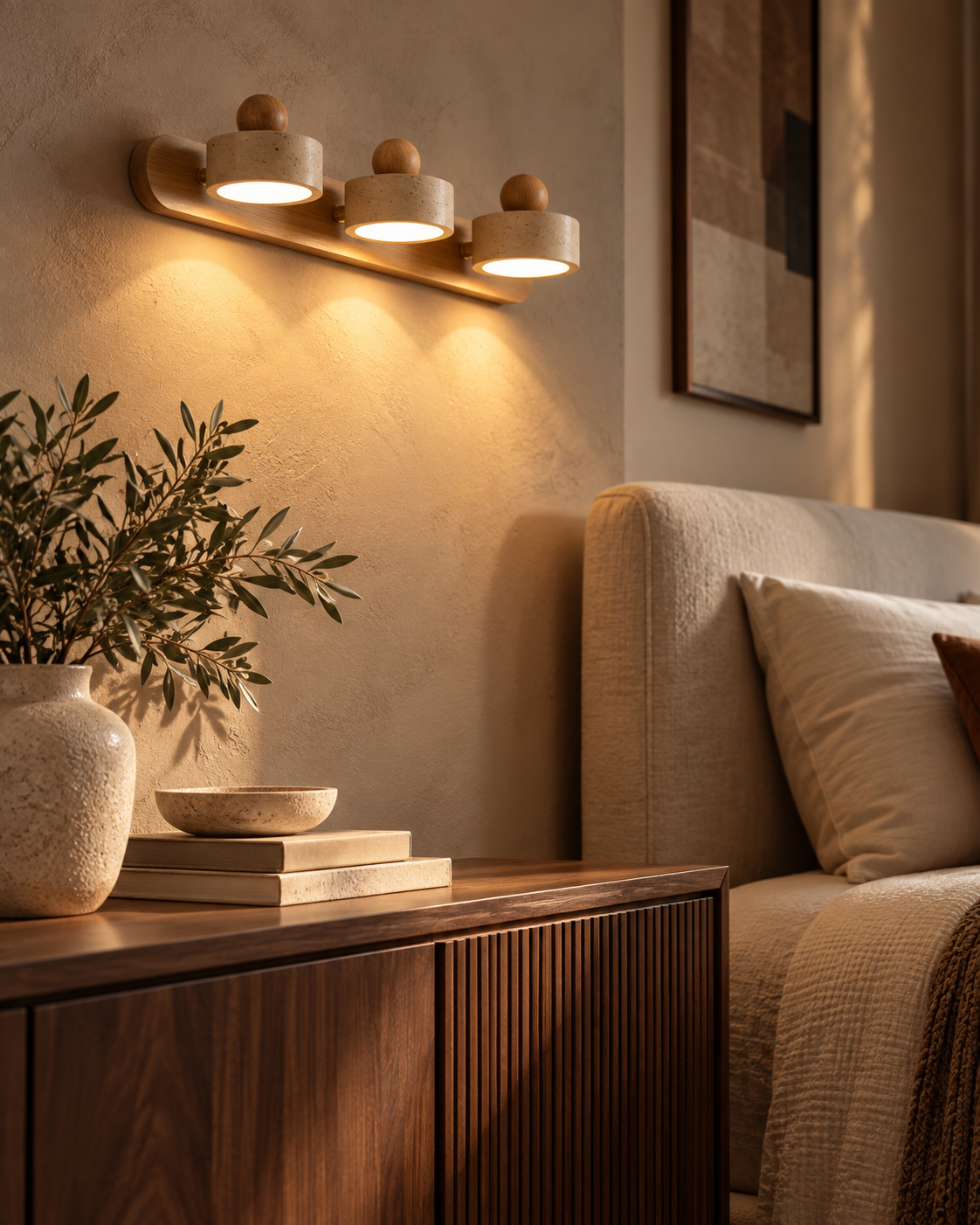 Ishi™ — Travertine & Wood Wall Sconce