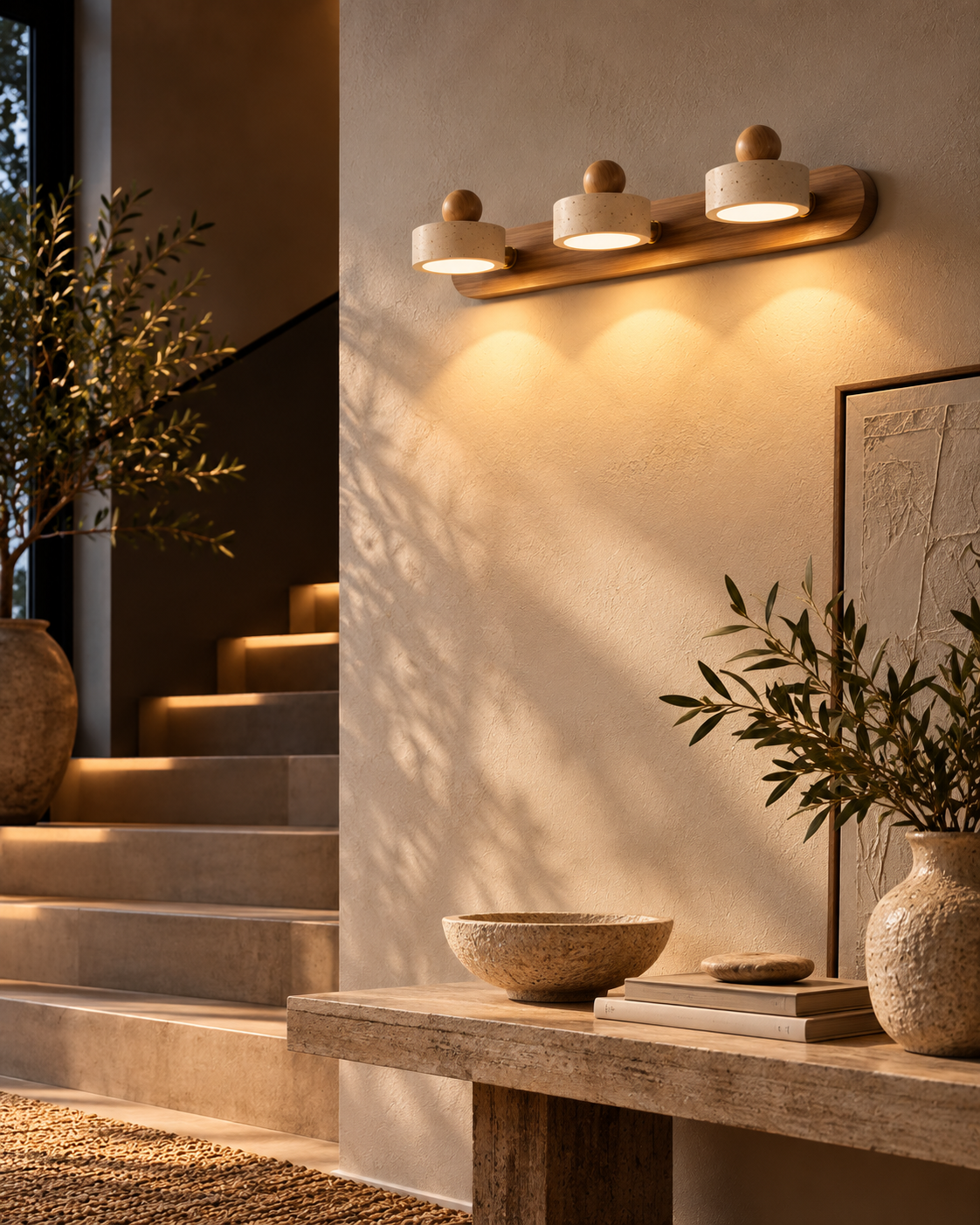 Ishi™ — Travertine & Wood Wall Sconce