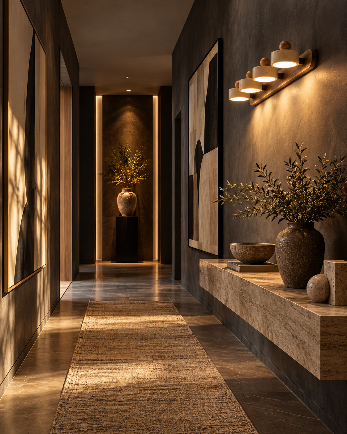 Ishi™ — Travertine & Wood Wall Sconce
