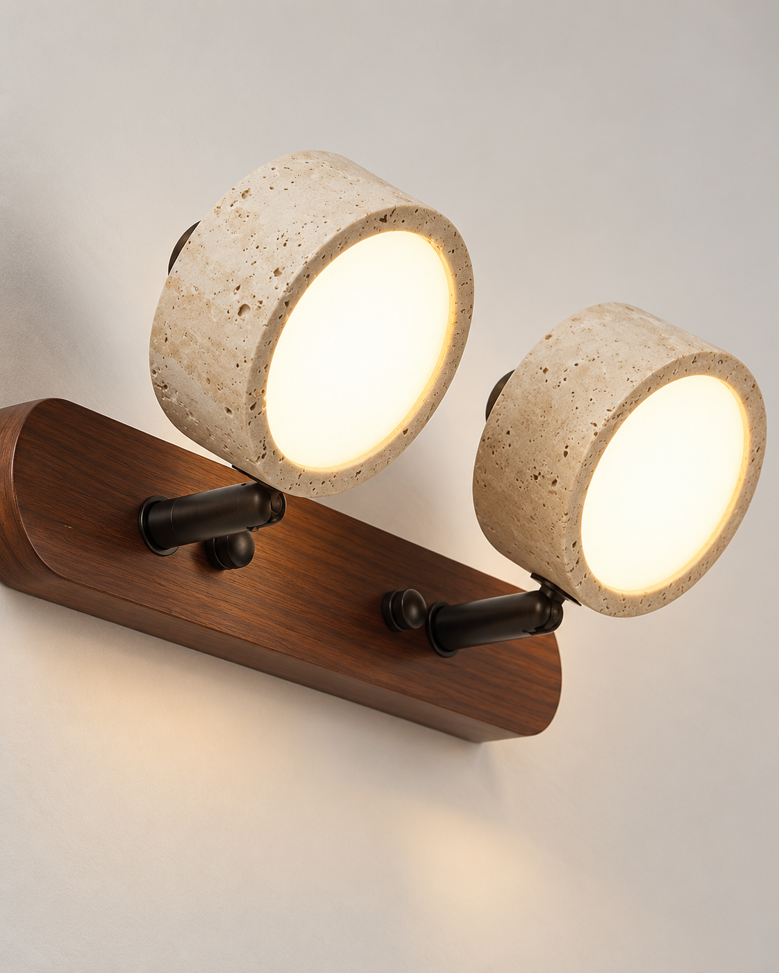 Ishi™ — Travertine & Wood Wall Sconce