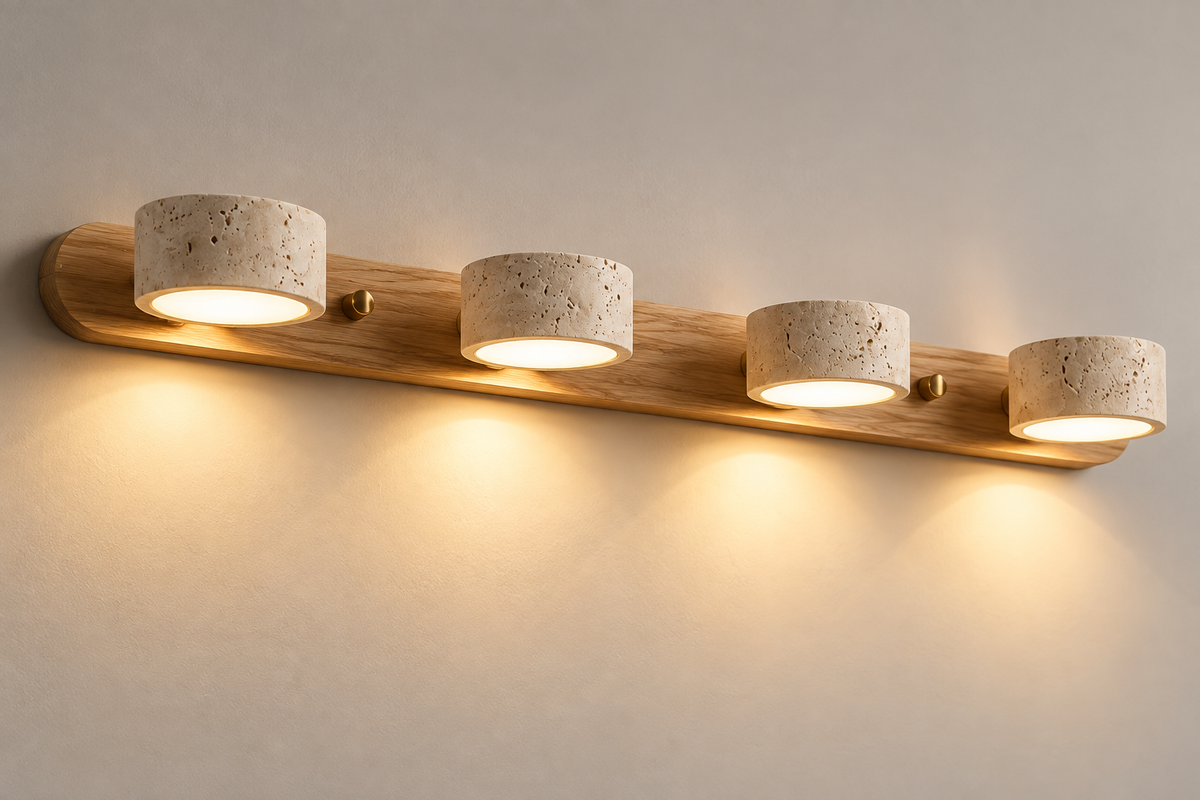 Ishi™ — Travertine & Wood Wall Sconce