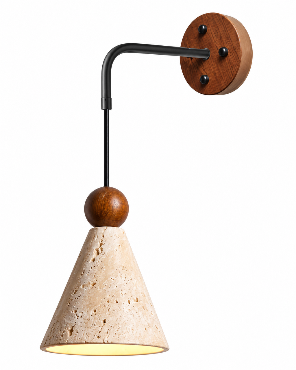 EyeRelief POLI™ — Travertine & Walnut Wall Sconce