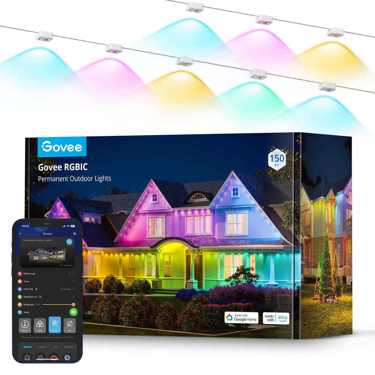 Permanent RGBIC Outdoor House Lights — Smart Eaves Lighting