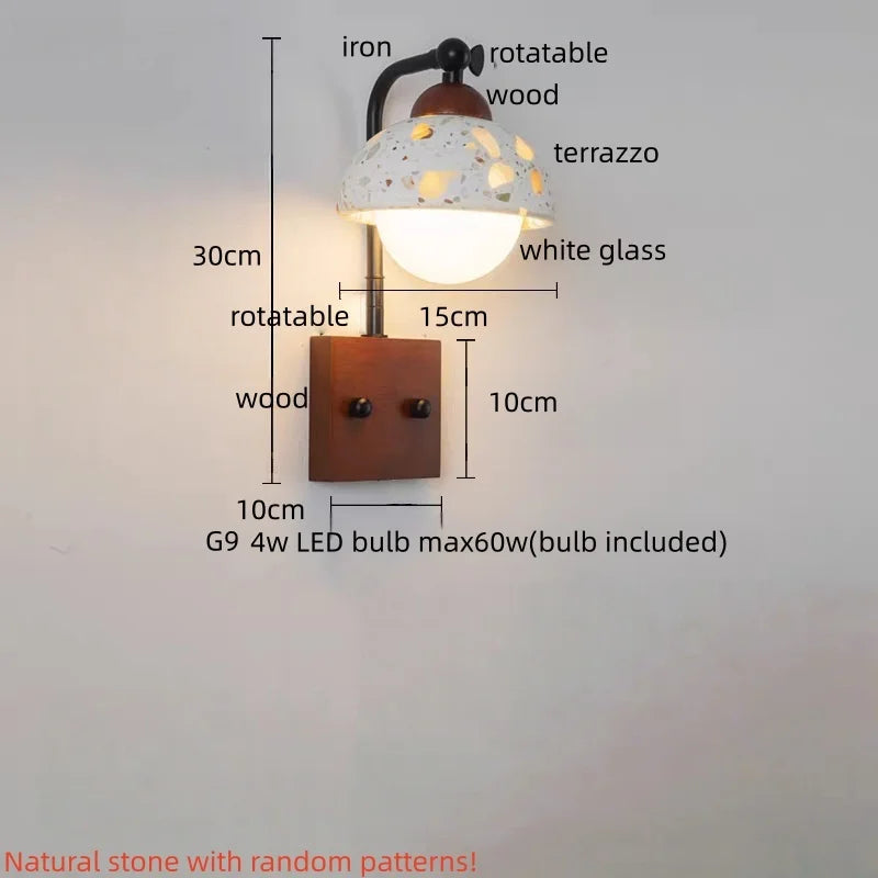Kaia™ — Travertine, Glass & Wood Wall Sconce