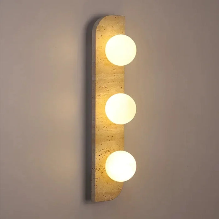 Wabi-sabi Style Natural Stone Art Bedside Wall Lamp Yellow Travertine Sconce White Glass Lampshade for Corridor Living room Deco