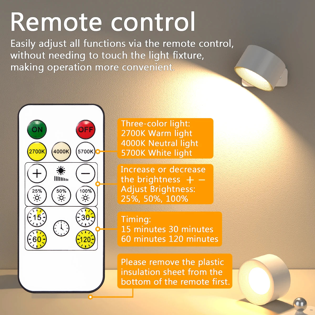 Rechargeable Magnetic Wall Light with Remote