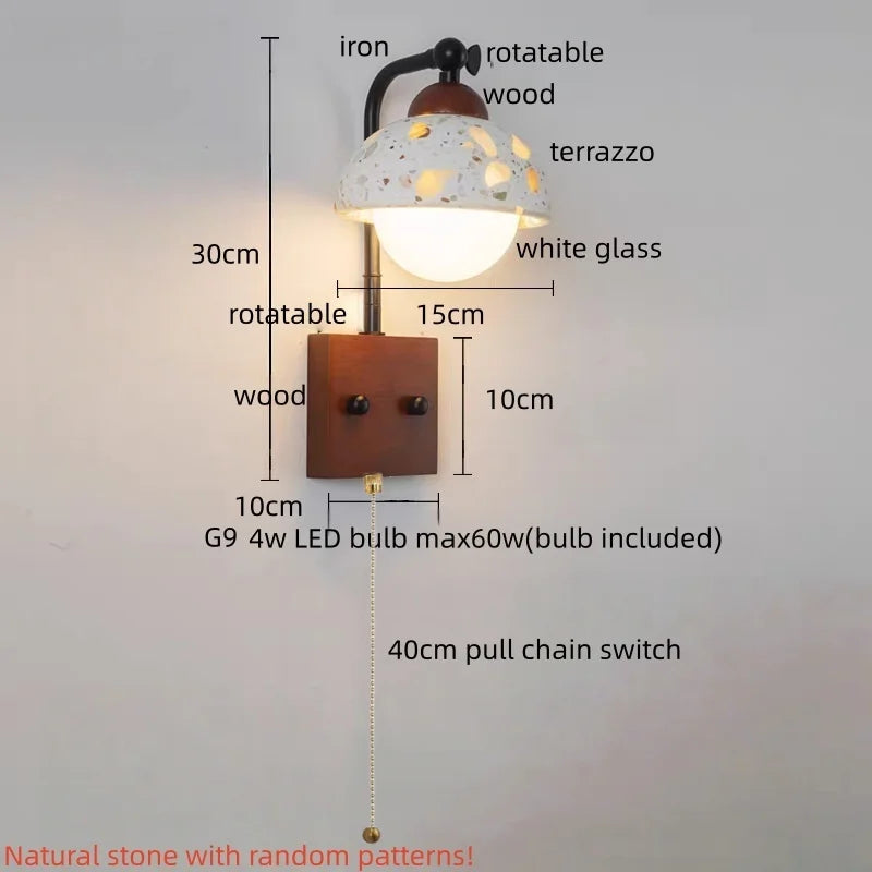 Kaia™ — Travertine, Glass & Wood Wall Sconce