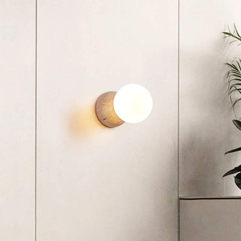 Cream Style Led Wall Lamp Cave Stone Wall Small Light Bedroom Bedside Creative Nordic Living Room TV Background Lighting Round