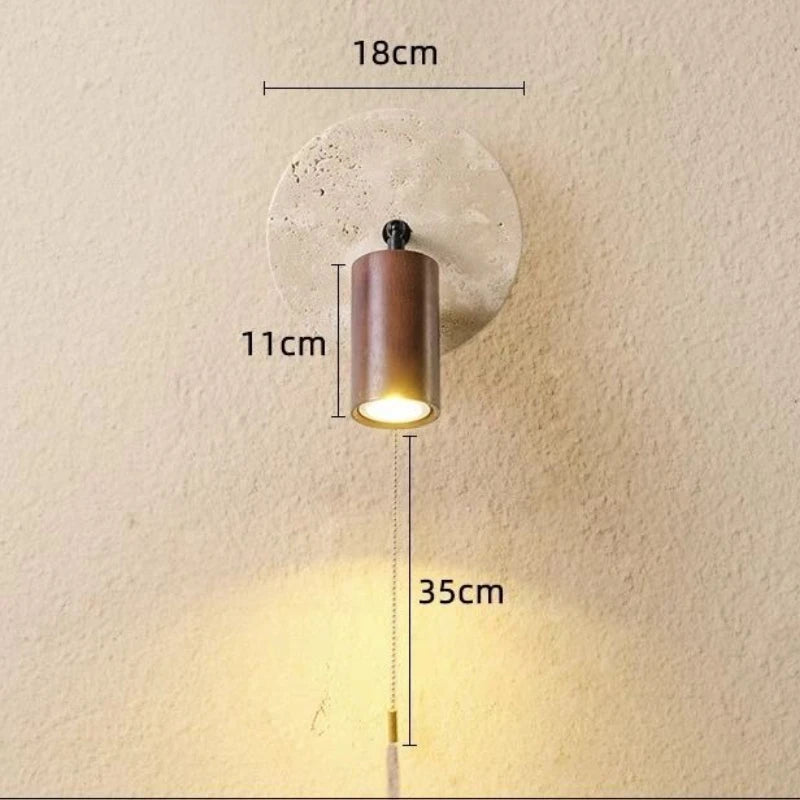 Modern Natural Stone Wood Wall Lamp With Switch Sconce Lamp For Bedroom Reading Bedside Hotel Room Round E27 Bulb