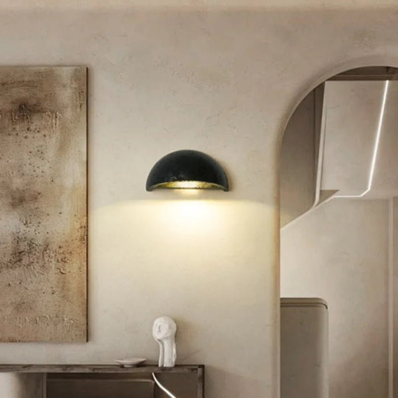 Wall Light Retro Wabi Sabi Style Yellow Travertine Bedside Lamp Nordic Semi Circle Living Room Hallway Background Wall Lamp