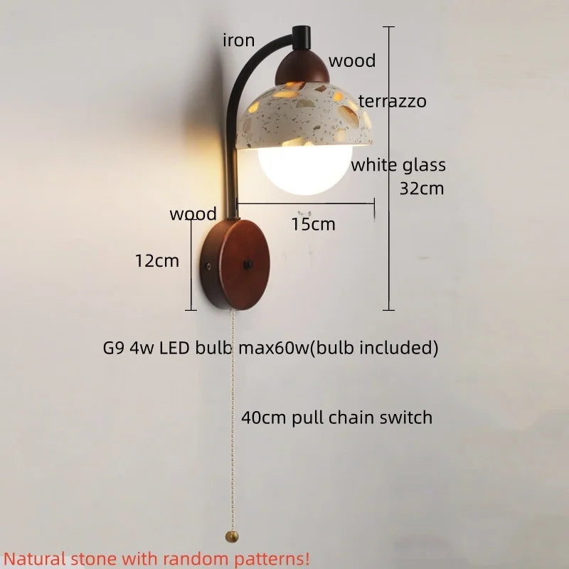 Kaia™ — Travertine, Glass & Wood Wall Sconce