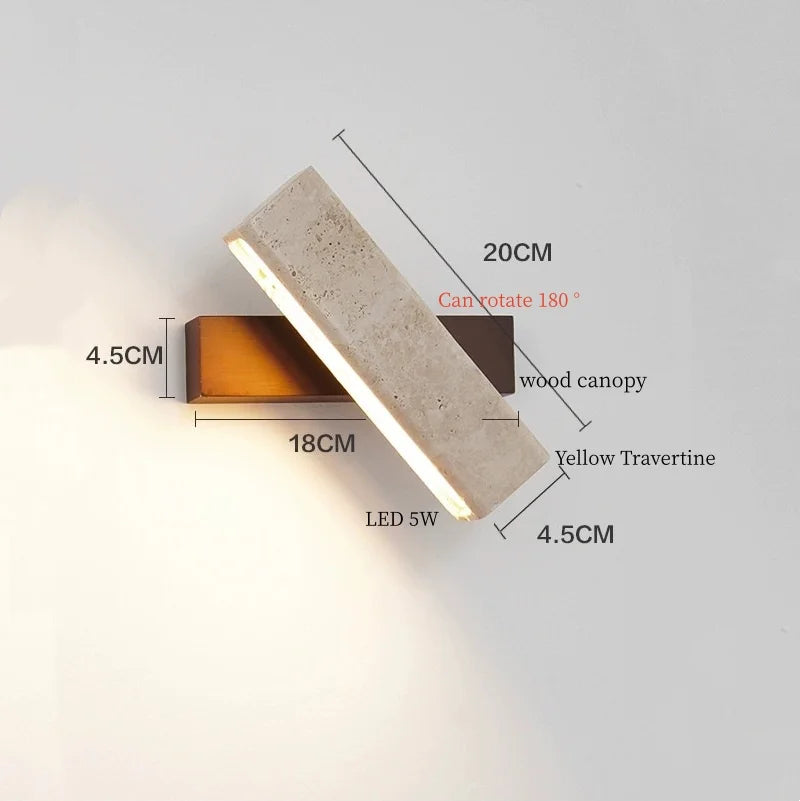 IWHD Pull Chain Switch LED Wall Lamps For Bedroom Reading Home Lighting Yellow Travertine Living Room Lights Applique Murale