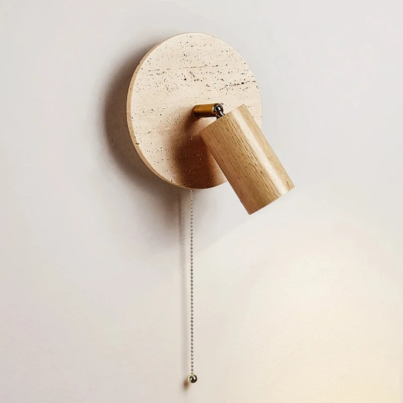 Modern Natural Stone Wood Wall Lamp With Switch Sconce Lamp For Bedroom Reading Bedside Hotel Room Round E27 Bulb