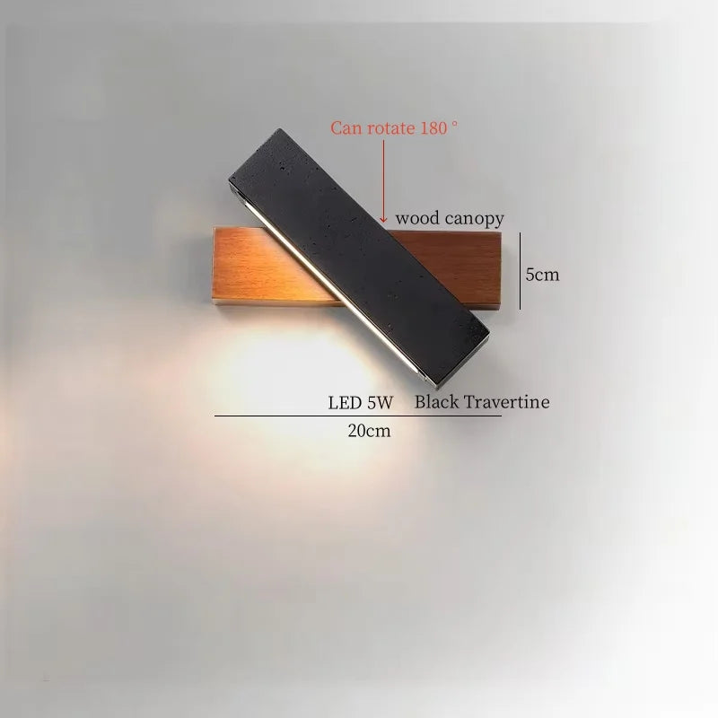 IWHD Pull Chain Switch LED Wall Lamps For Bedroom Reading Home Lighting Yellow Travertine Living Room Lights Applique Murale
