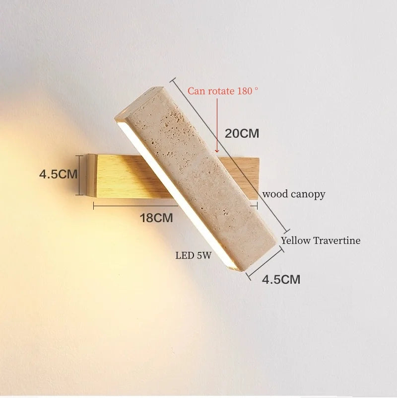 IWHD Pull Chain Switch LED Wall Lamps For Bedroom Reading Home Lighting Yellow Travertine Living Room Lights Applique Murale