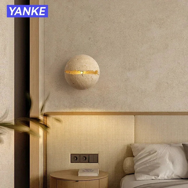 Sora™ — Round Travertine Wall Sconce