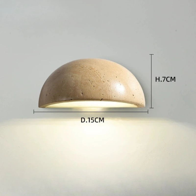 Wall Light Retro Wabi Sabi Style Yellow Travertine Bedside Lamp Nordic Semi Circle Living Room Hallway Background Wall Lamp
