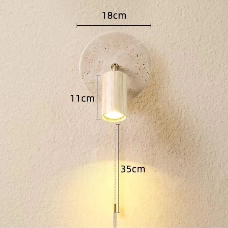 Modern Natural Stone Wood Wall Lamp With Switch Sconce Lamp For Bedroom Reading Bedside Hotel Room Round E27 Bulb