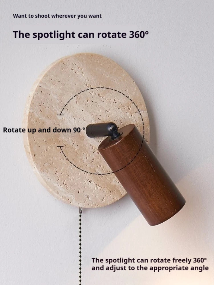 Modern Natural Stone Wood Wall Lamp With Switch Sconce Lamp For Bedroom Reading Bedside Hotel Room Round E27 Bulb