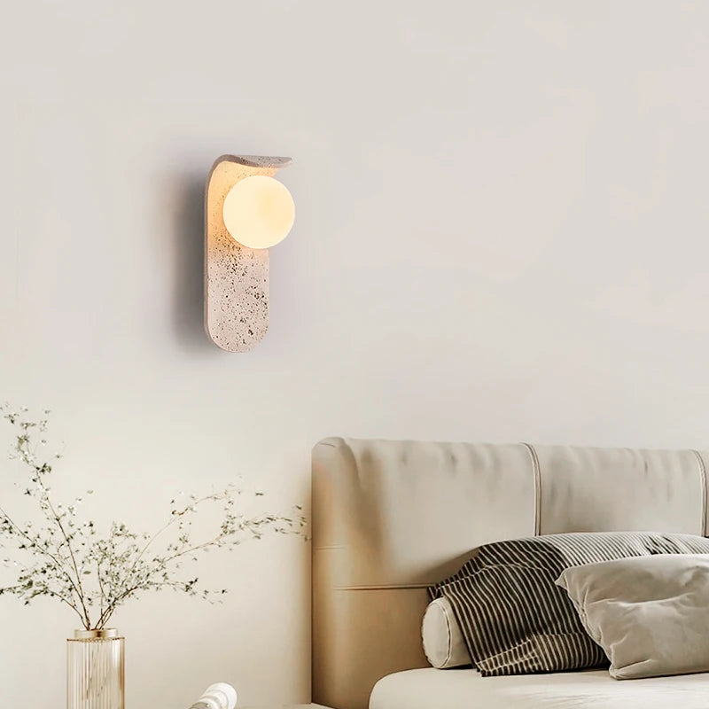 IWHD White Glass LED Wall Lamp Sconce Bedside Foyer Aisle Nordic Modern Yellow Cave Stone Creative Stair Light Fixture Lamparas