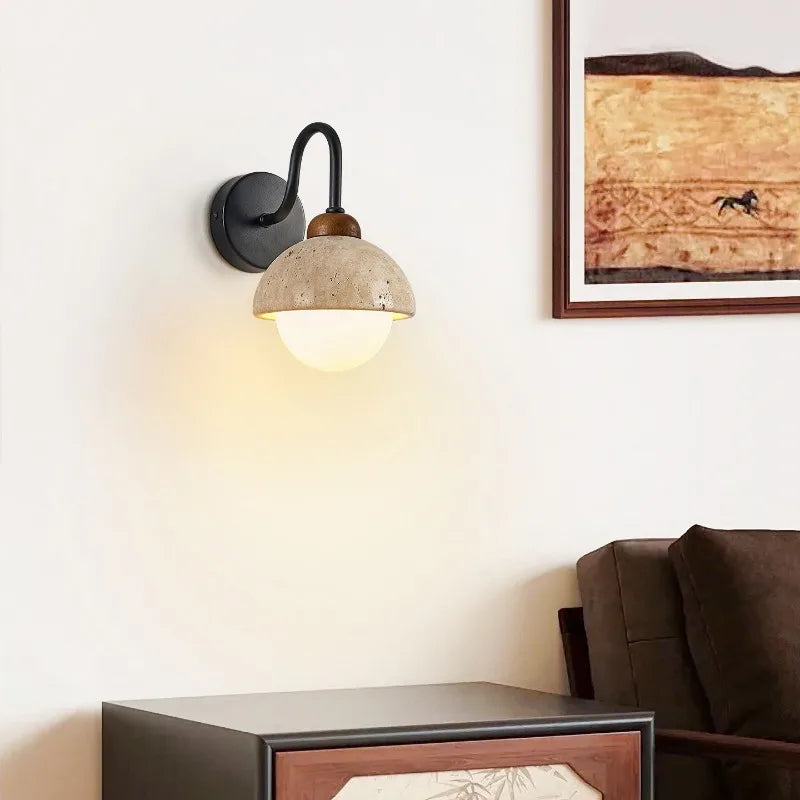 Kaia™ — Travertine, Glass & Wood Wall Sconce