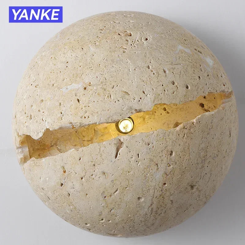 Sora™ — Round Travertine Wall Sconce