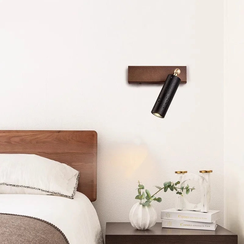 IWHD Iron Rotate LED Wall Lights Yellow Cave Stone Bedroom Dining Room Porch Pull Chain Switch Nordic Modern Wood Bedside Lamp