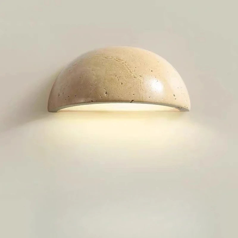 Wall Light Retro Wabi Sabi Style Yellow Travertine Bedside Lamp Nordic Semi Circle Living Room Hallway Background Wall Lamp