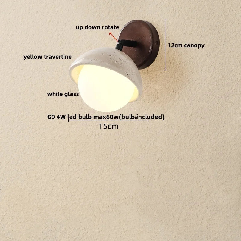 Kaia™ — Travertine, Glass & Wood Wall Sconce