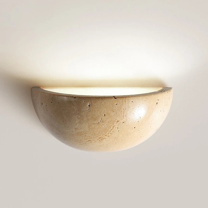 Wall Light Retro Wabi Sabi Style Yellow Travertine Bedside Lamp Nordic Semi Circle Living Room Hallway Background Wall Lamp