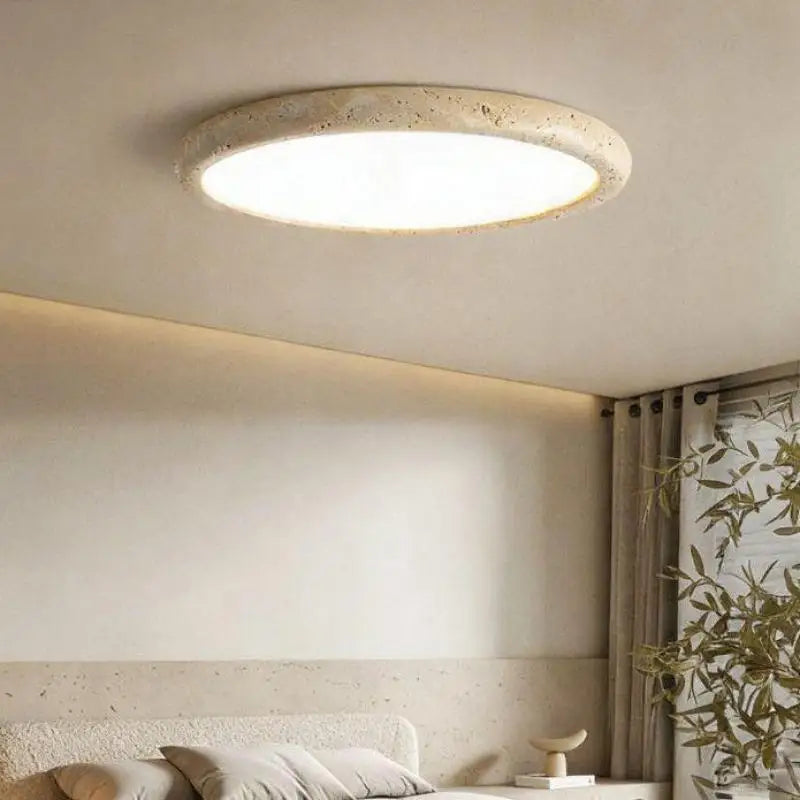 Japanese Wabi Sabi Ceiling Lamp Modern Yellow Natural Cave Stone Circular LED Light for Living Room Bedroom Corridor Study Decor