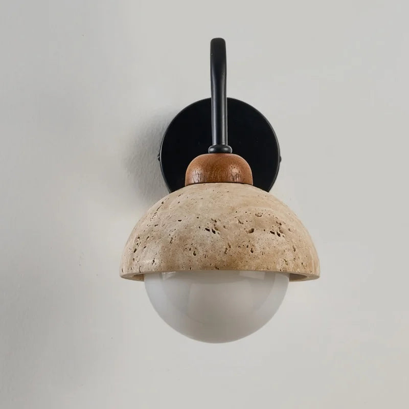 Kaia™ — Travertine, Glass & Wood Wall Sconce