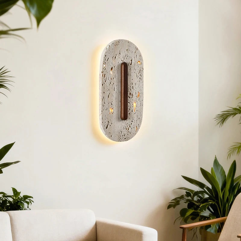 Medieval Bedroom Headboard  Natural Cave Stone Song Aesthetics Wabi Sabi Staircase Hallway Foyer Livingroom Background Wall Lamp
