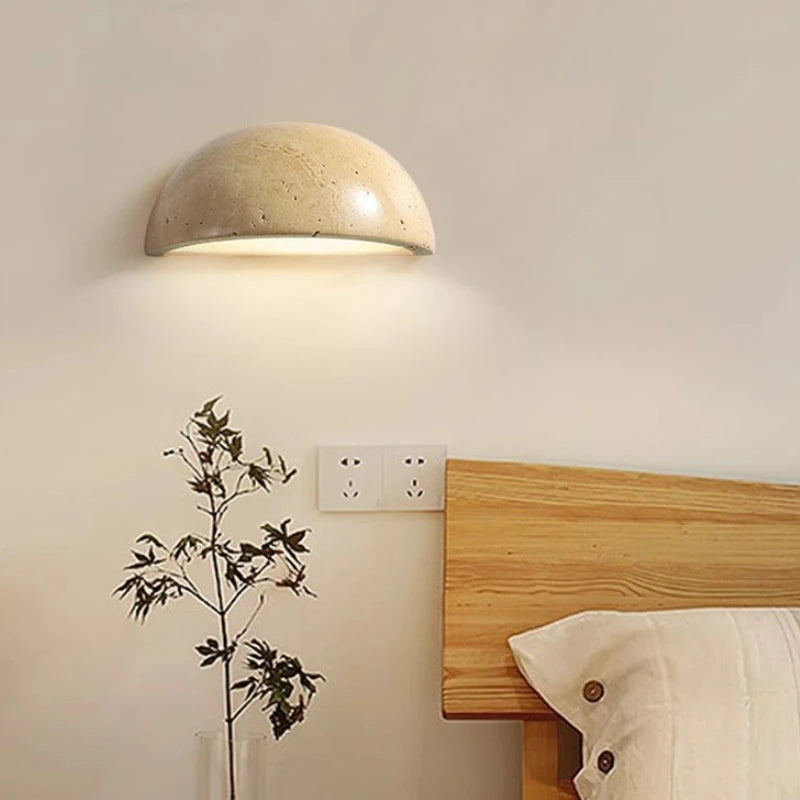 Wall Light Retro Wabi Sabi Style Yellow Travertine Bedside Lamp Nordic Semi Circle Living Room Hallway Background Wall Lamp