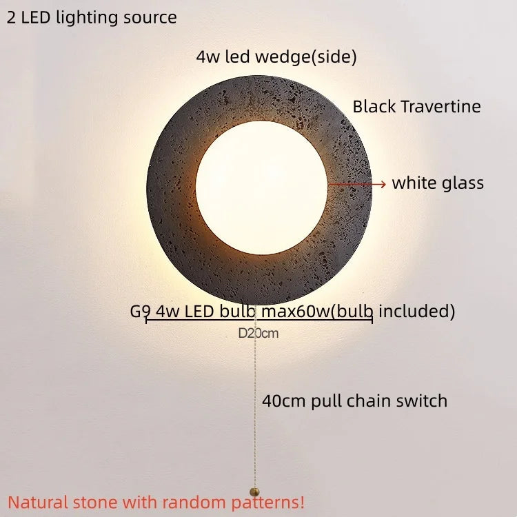 IWHD Iron Rotate LED Wall Lights Yellow Cave Stone Bedroom Dining Room Porch Pull Chain Switch Nordic Modern Wood Bedside Lamp