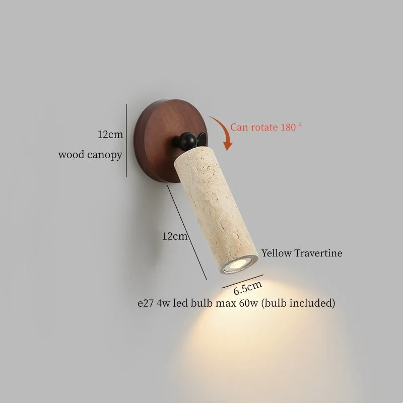 IWHD Pull Chain Switch LED Wall Lamps For Bedroom Reading Home Lighting Yellow Travertine Living Room Lights Applique Murale