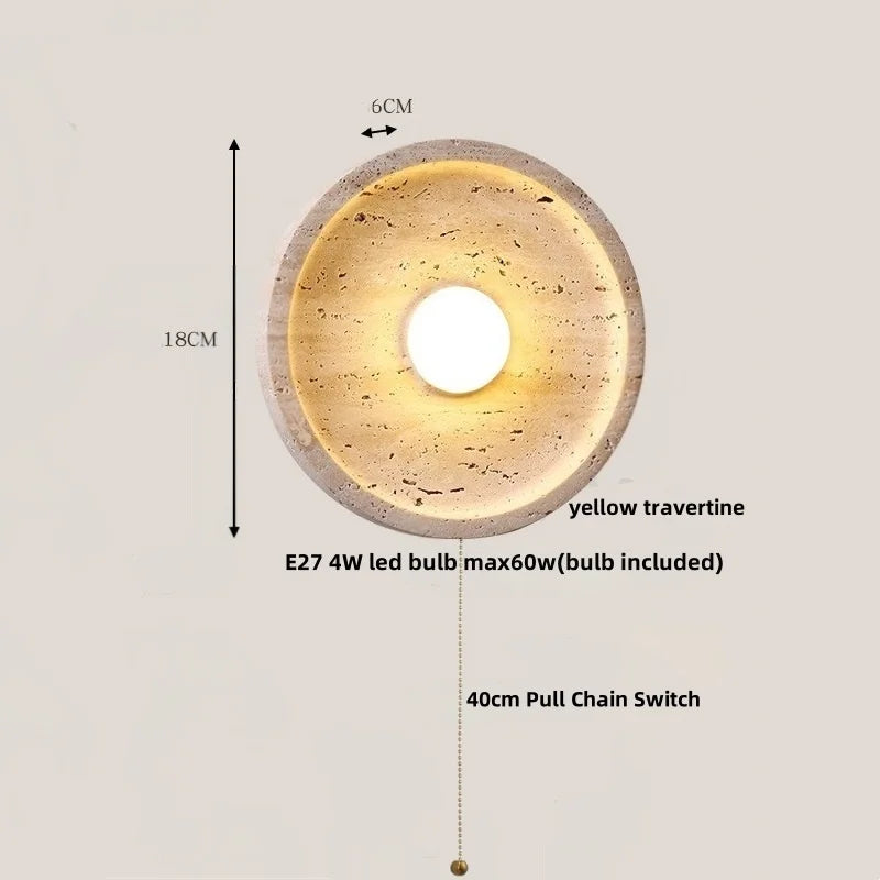 IWHD Iron Rotate LED Wall Lights Yellow Cave Stone Bedroom Dining Room Porch Pull Chain Switch Nordic Modern Wood Bedside Lamp