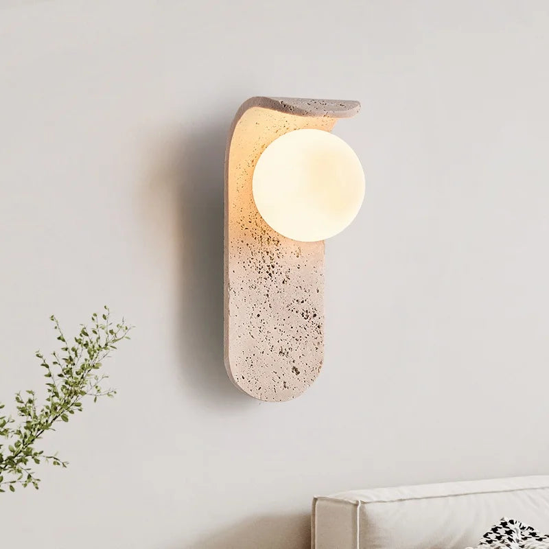 IWHD White Glass LED Wall Lamp Sconce Bedside Foyer Aisle Nordic Modern Yellow Cave Stone Creative Stair Light Fixture Lamparas