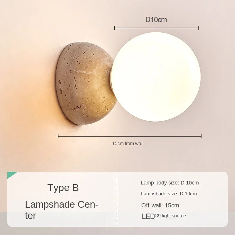Cream Style Led Wall Lamp Cave Stone Wall Small Light Bedroom Bedside Creative Nordic Living Room TV Background Lighting Round