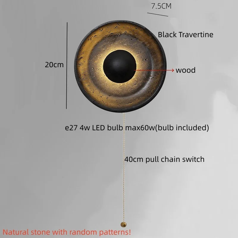 IWHD Iron Rotate LED Wall Lights Yellow Cave Stone Bedroom Dining Room Porch Pull Chain Switch Nordic Modern Wood Bedside Lamp