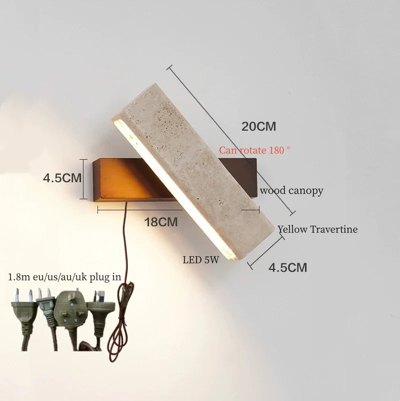 IWHD Pull Chain Switch LED Wall Lamps For Bedroom Reading Home Lighting Yellow Travertine Living Room Lights Applique Murale